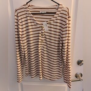 Striped Button-Down Women Top